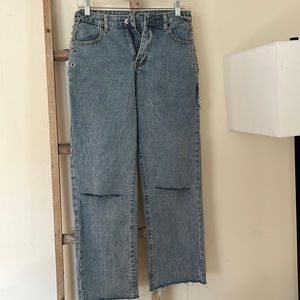Custom Etsy shop cropped jeans with chains on hips